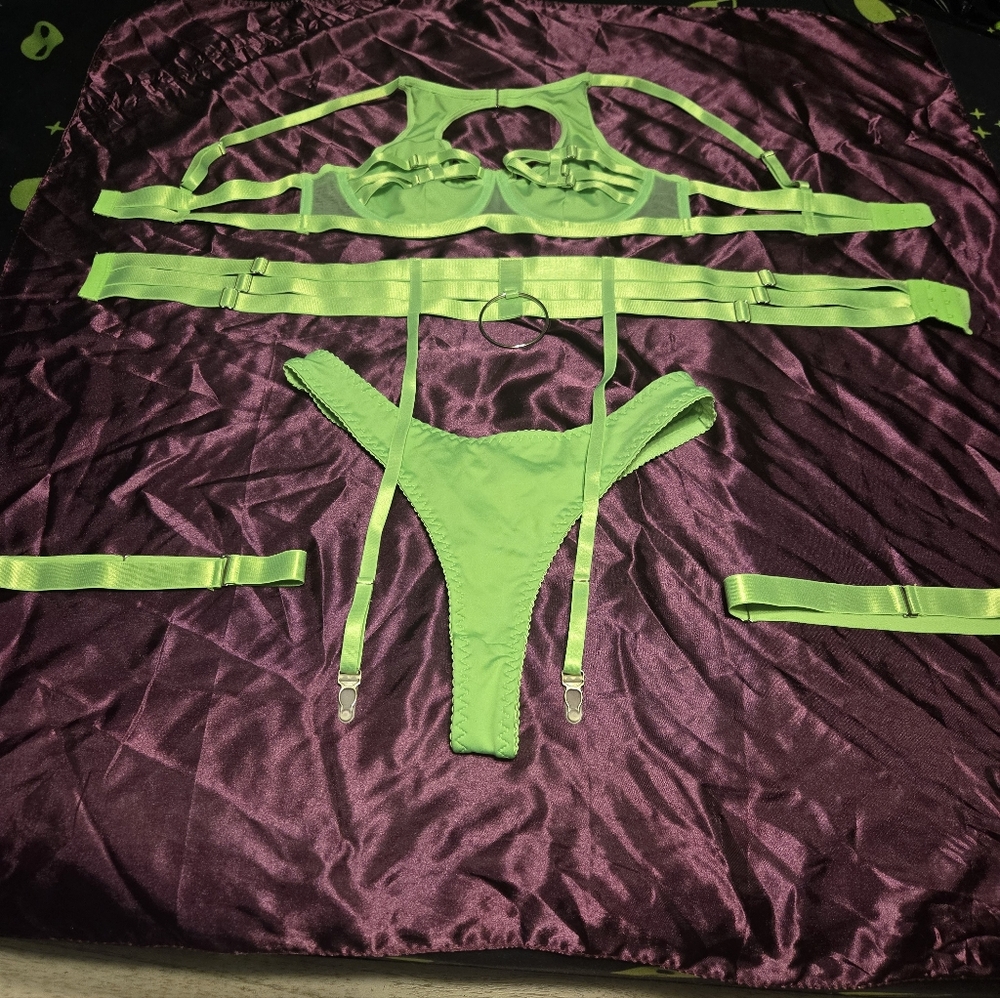 Neon Green Strappy Lingerie/rave Set